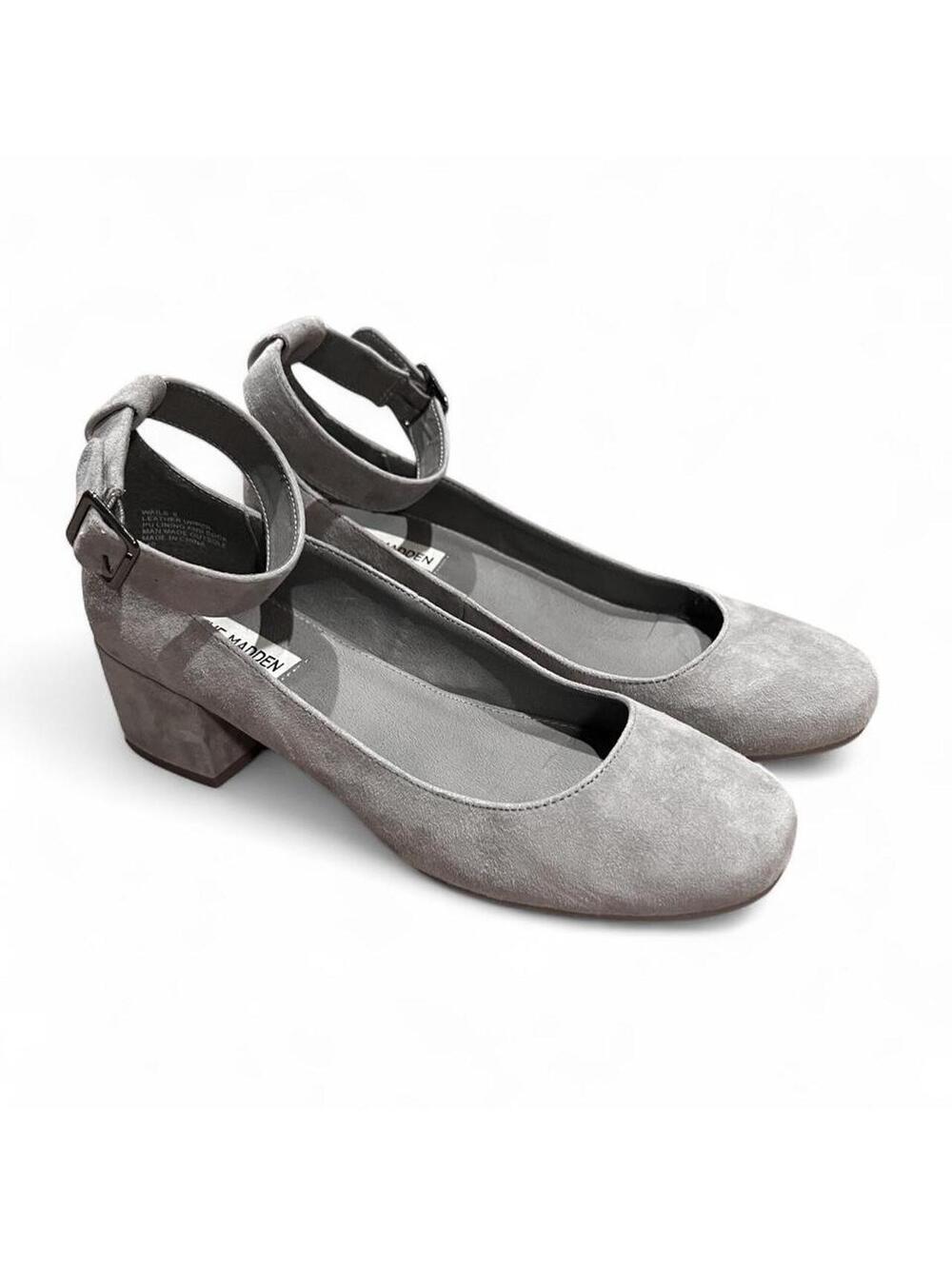 Steve Madden gray suede Mary Jane heels with ankle strap and block heel
